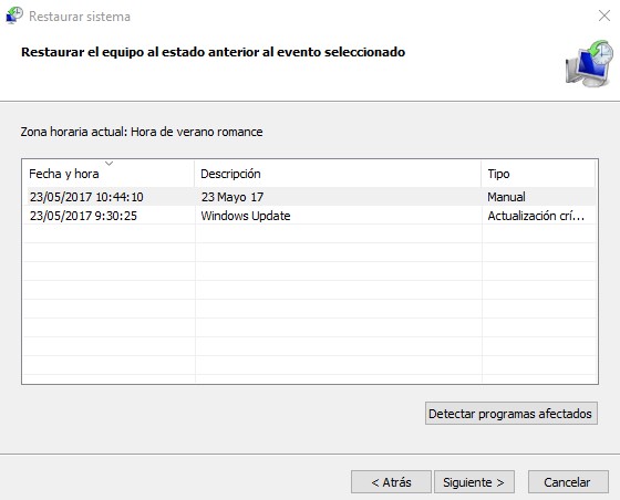 restaurar sistema en Windows 10