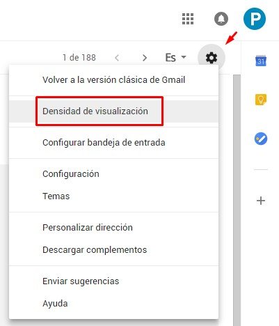 densidad de visualización gmail